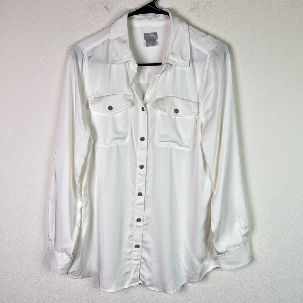 Chicos 100% Modal Shirt White Size 0 (4/6) Pockets Smooth Lightweight Soft
